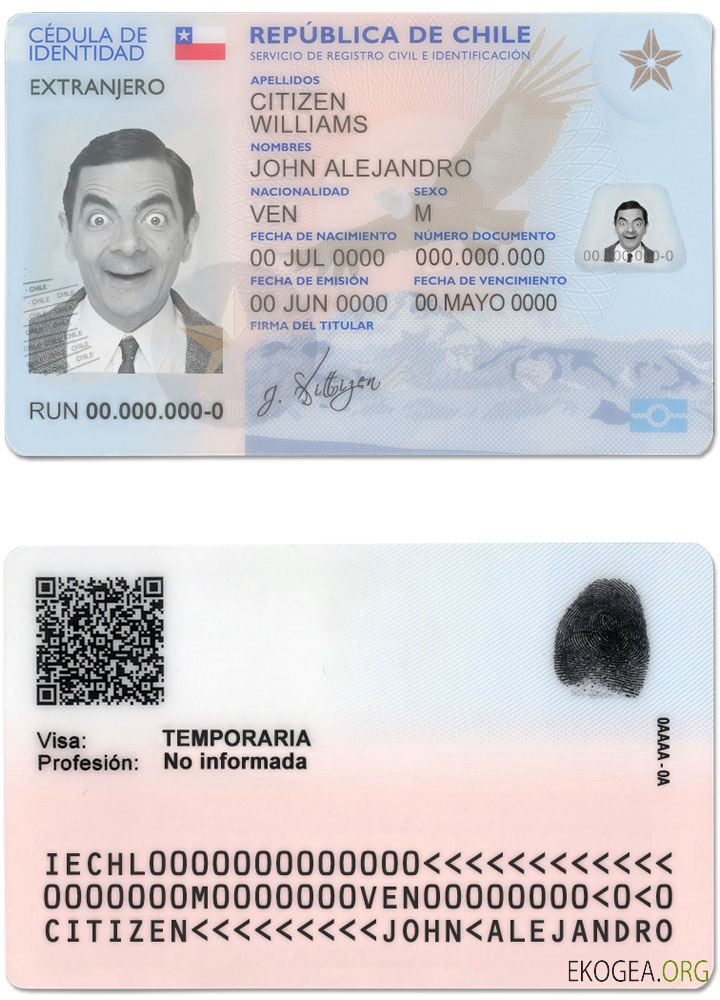 Carte d'identité du Chili template Carte d'identité du Chili template